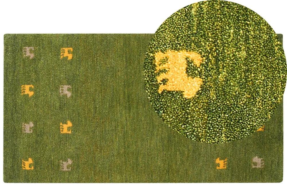 Tapete Gabbeh em lã verde 80 x 150 cm YULAFI Beliani
