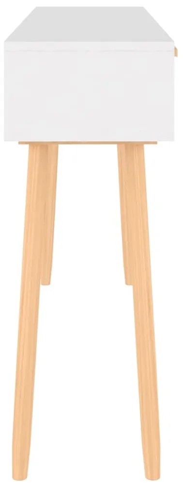 Mesa consola 105x30x75 cm pinho maciço e vime natural branco