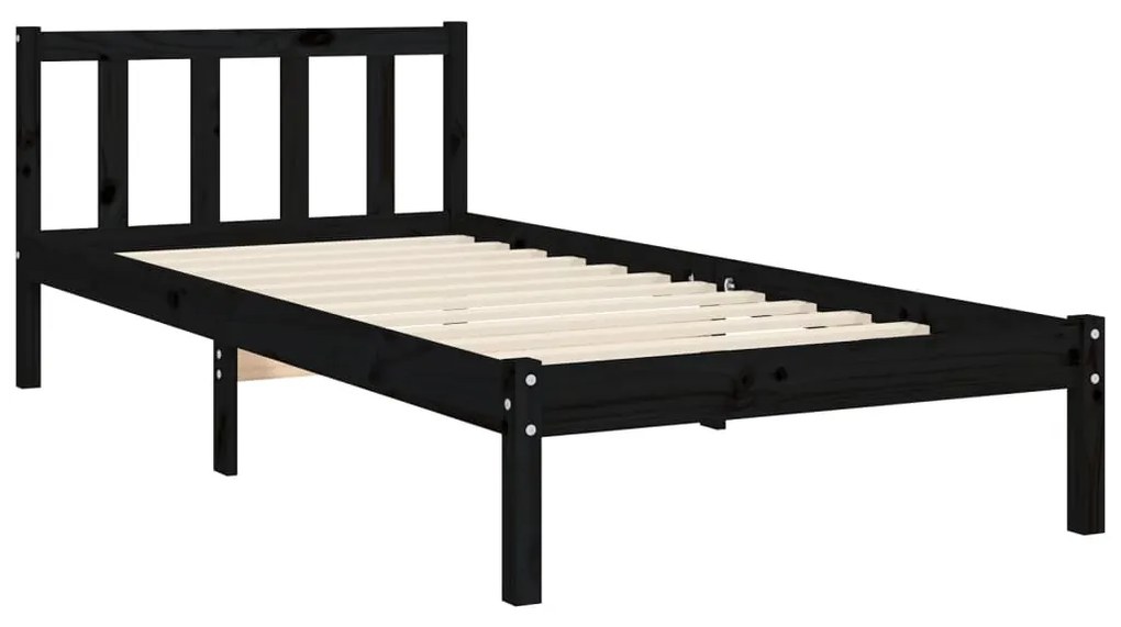 Estrutura de cama com cabeceira 90x200 cm madeira maciça preto