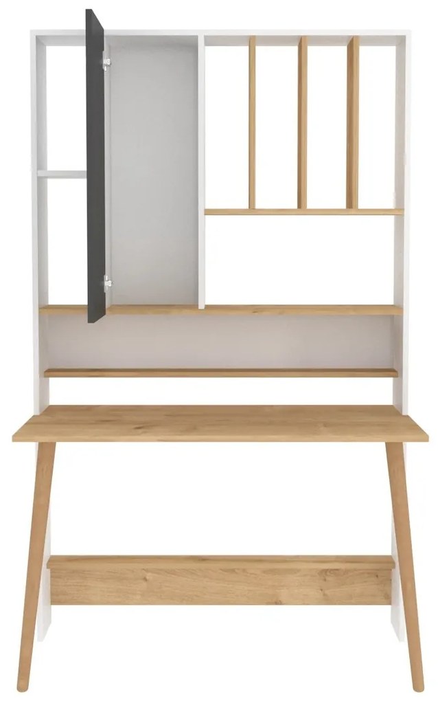 Secretária de Estudo Wood - Branca e Carvalho - 120x60x196,6 cm