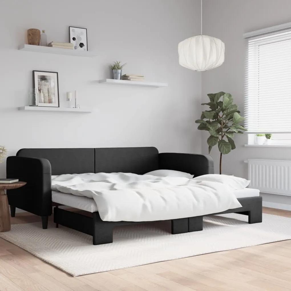 Sofá-cama com gavetão 100x200 cm tecido preto