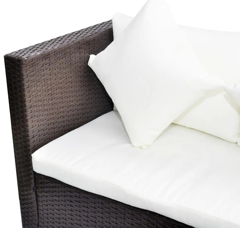 4 pcs conjunto lounge jardim c/ almofadões vime PE castanho