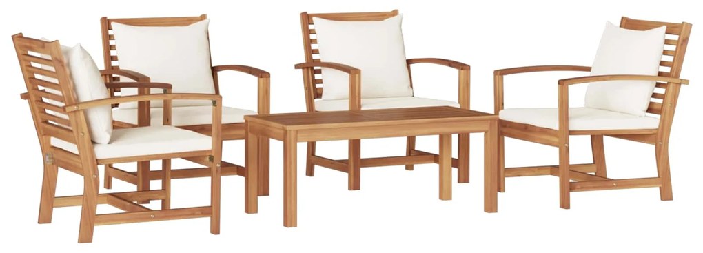 vidaXL Conjunto de Sofá de Jardim 5 pcs Natural Madeira de Teca Sólida