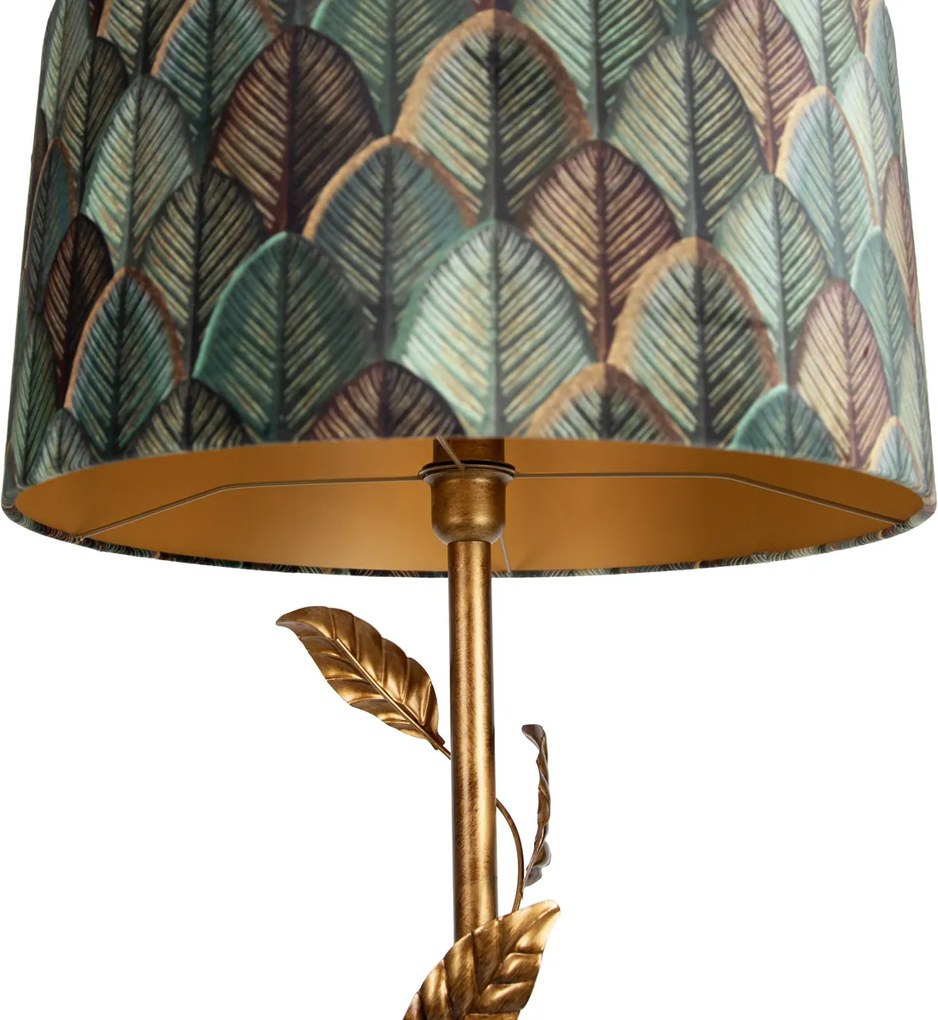 Candeeiro de pé dourado com abajur com design de folha e interior dourado 50cm - Linden