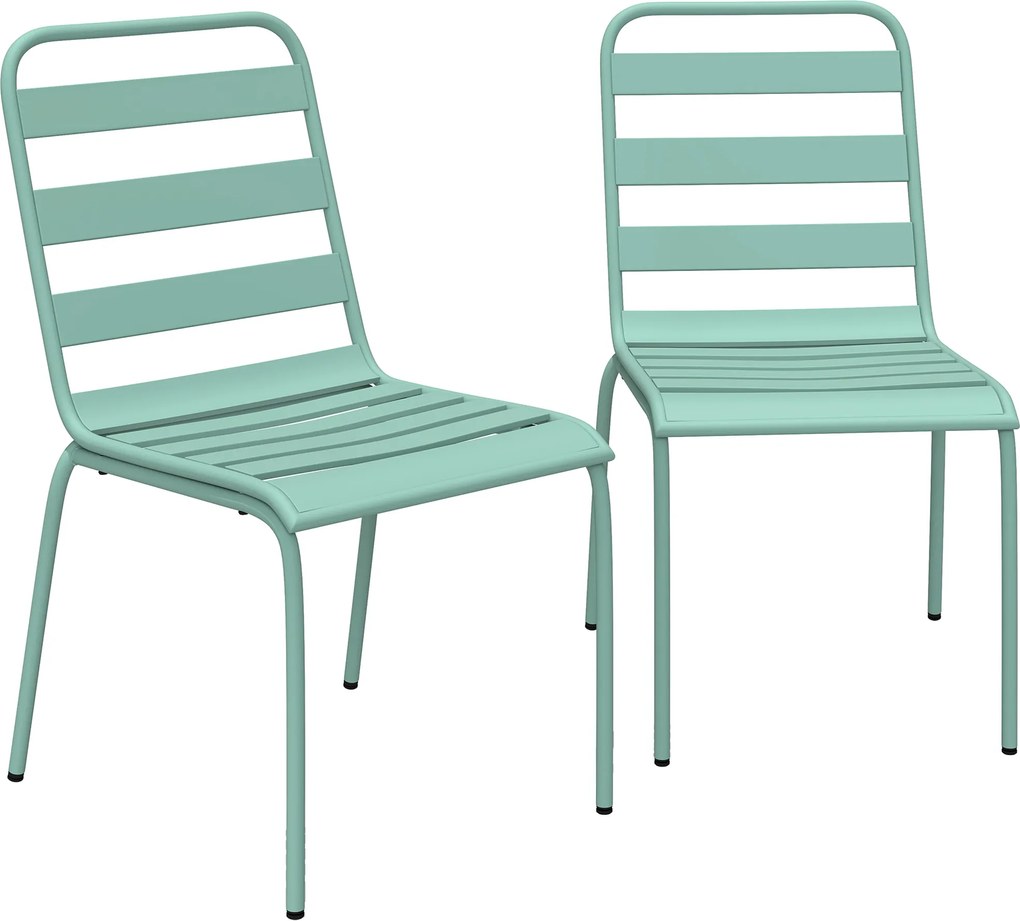 Outsunny Conjunto de 2 Cadeiras de Jardim Empilháveis em Metal para Terraço, Varanda, Jardim, Verde | Aosom Portugal