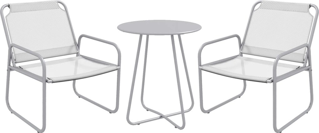 Outsunny Conjunto de móveis de jardim 3 peças, 2 cadeiras com revestimento em tecido respirável, 1 mesa redonda Ø60 cm, cinza claro | Aosom Portugal