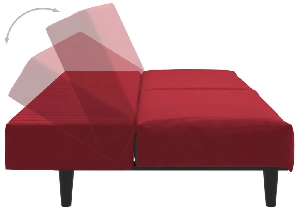 Sofá-cama de 2 lugares veludo vermelho tinto