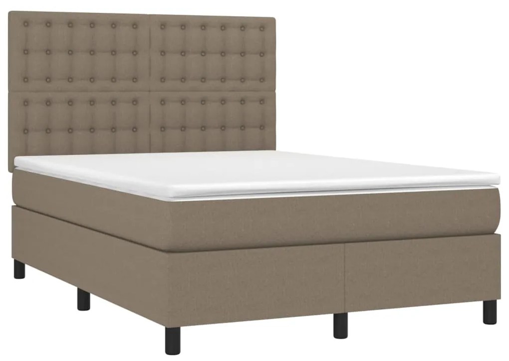 Cama box spring colchão/LED 140x200 cm tecido cinza-acastanhado