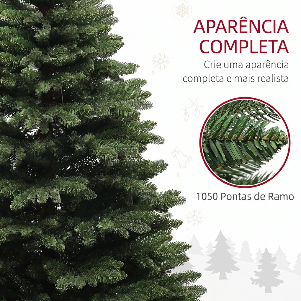 Árvore de Natal Artificial 180 cm com 1050 Ramos e Base de Aço Dobrável Montagem Rápida para Interior Ø120x180 cm Verde