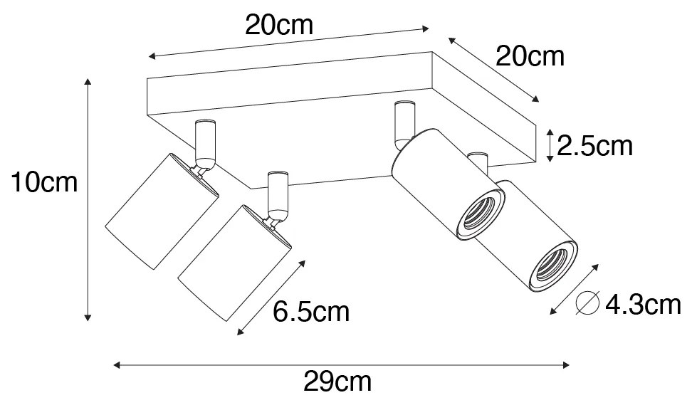 Foco moderno branco quadrado 4 luzes - Facil Moderno