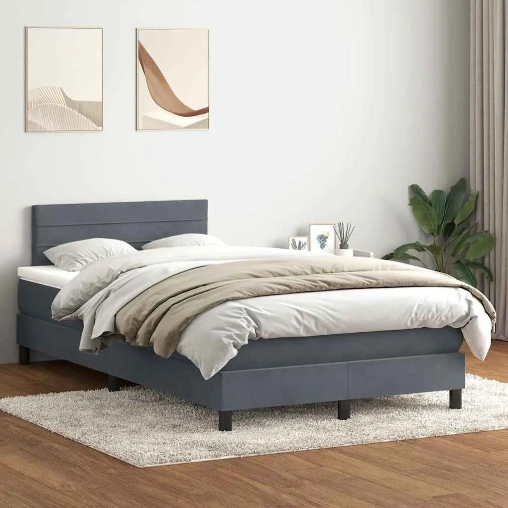 Cama boxspring com colchão 120x220 cm veludo cinzento-escuro