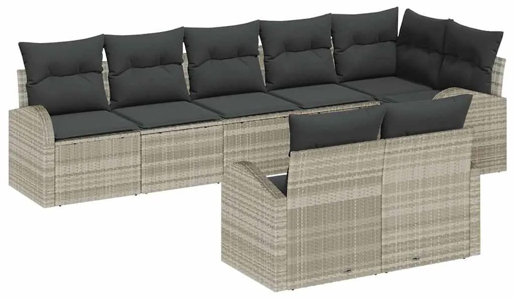 Conjunto de Sofá de Jardim vidaXL 8 Peças com Almofadas Cinza Claro em