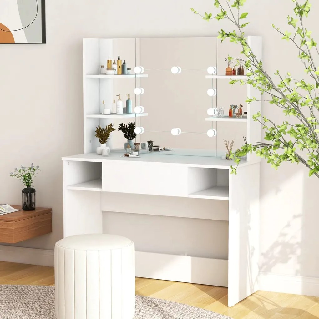 331538 vidaXL Mesa de maquilhagem c/ luzes LED 100x40x135 cm MDF branco