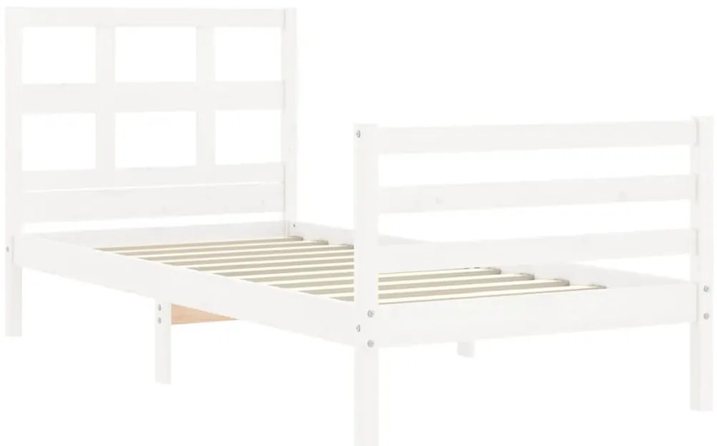 Estrutura cama de solteiro c/ cabeceira madeira maciça branco