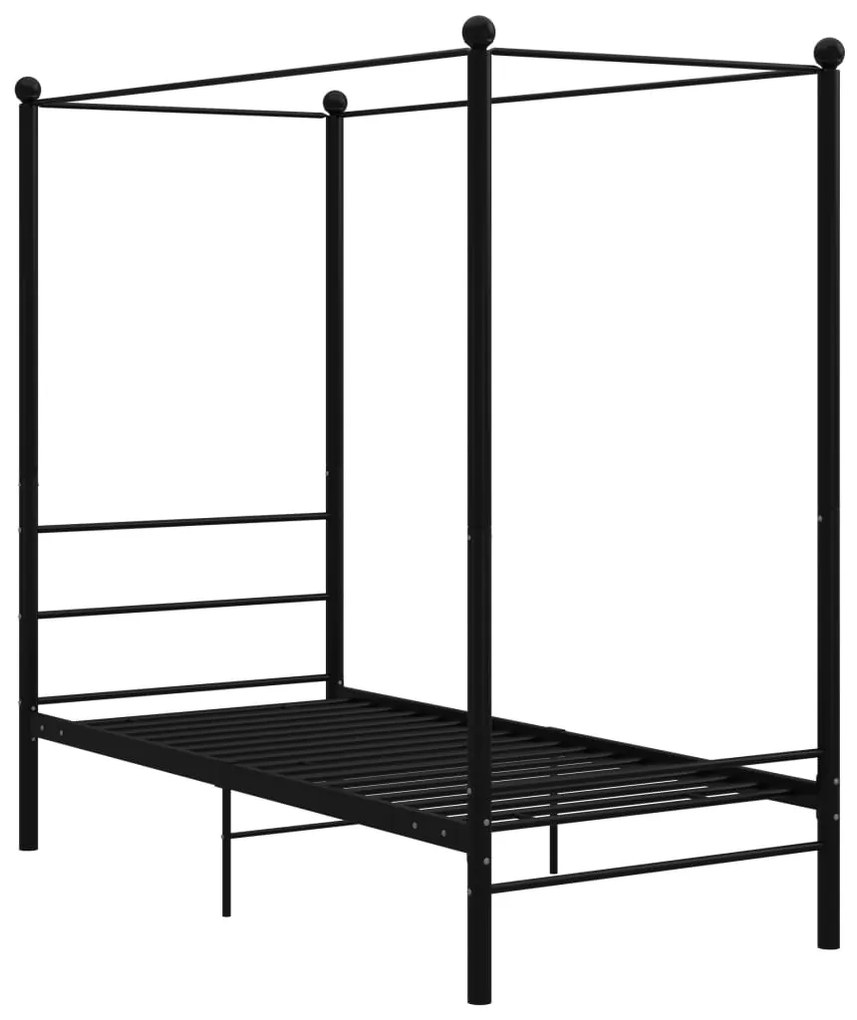 Estrutura de cama com dossel metal preto 90x200 cm