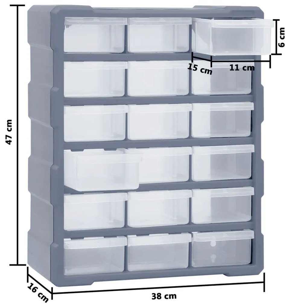 Caixa organizadora com 18 gavetas médias 38x16x47 cm