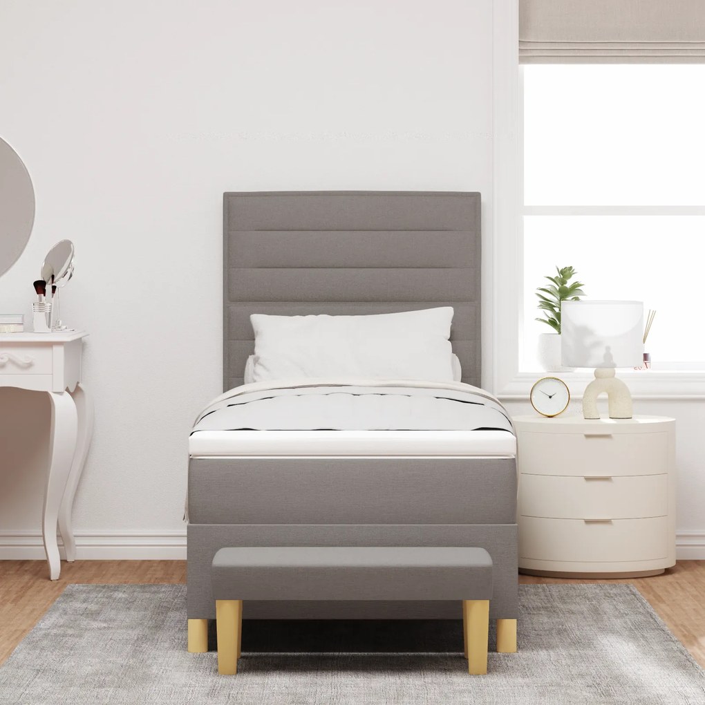 Cama Box Spring com Colchão & Banco Taupe 90x190 cm Tecido