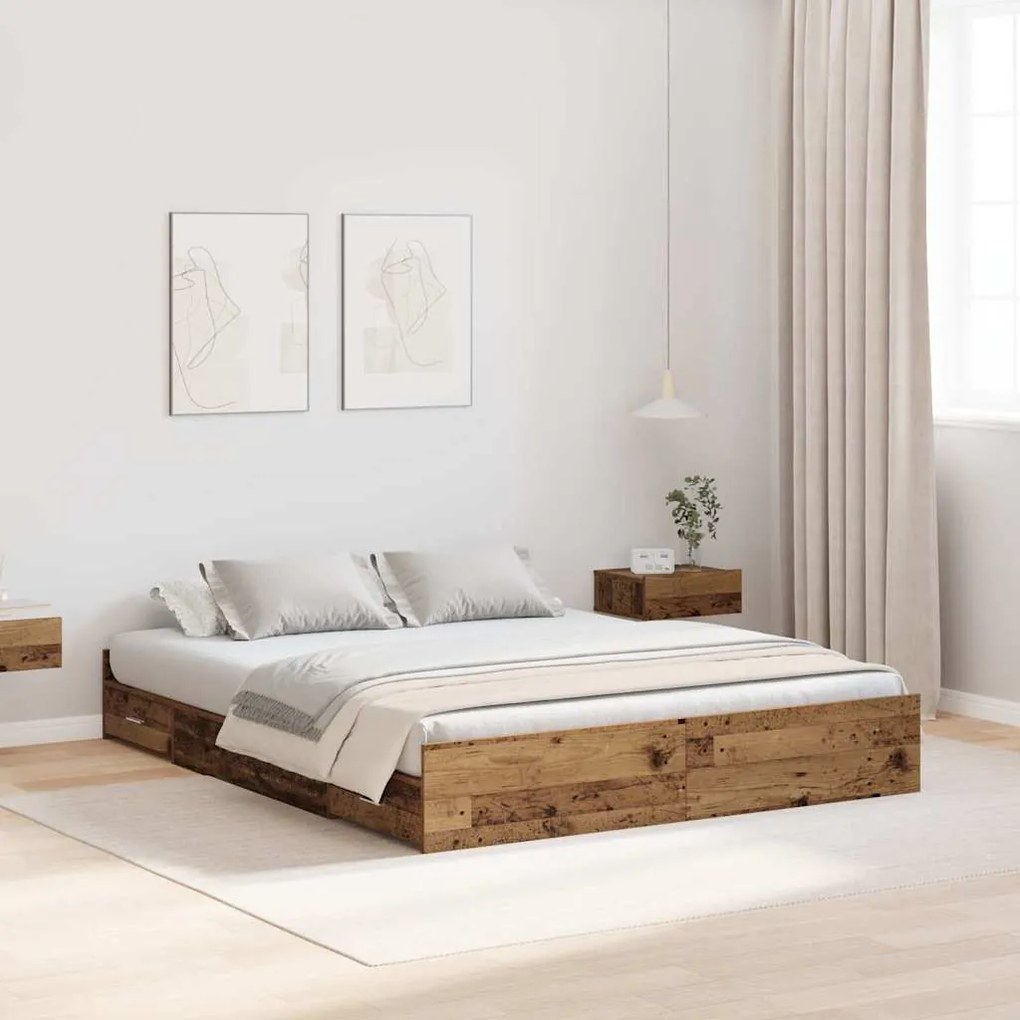 vidaXL Estrado de cama com arrumação Madeira antiga 140 x 200 cm