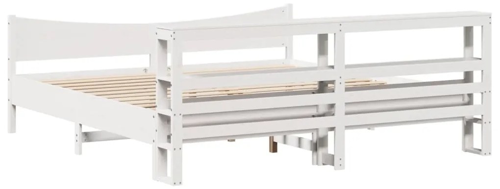 Estrutura de cama com cabeceira 200x200 cm pinho maciço branco