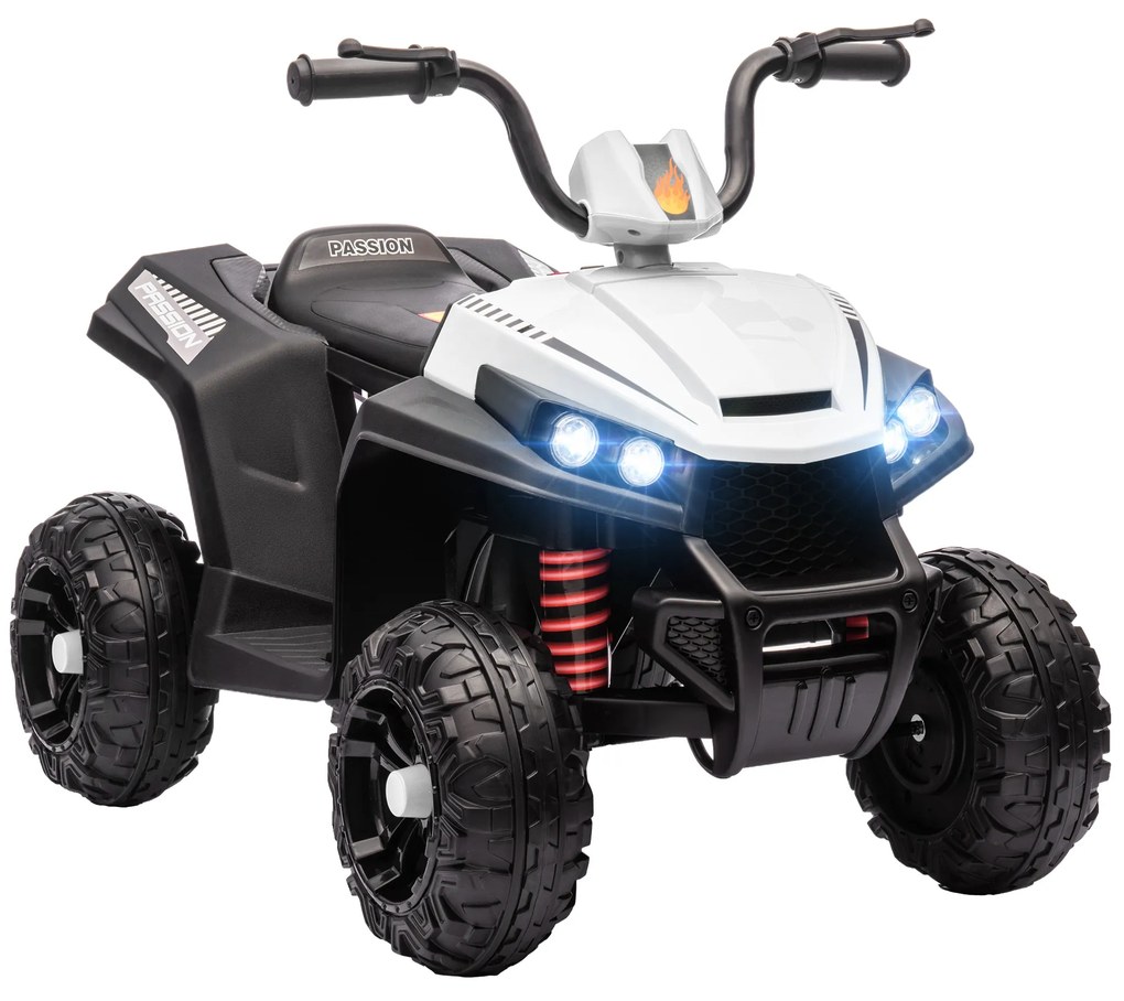 Moto 4 Elétrica para Crianças com Bateria 12V Faróis e Música Carga 30 kg 85x55,5x62 cm Branco