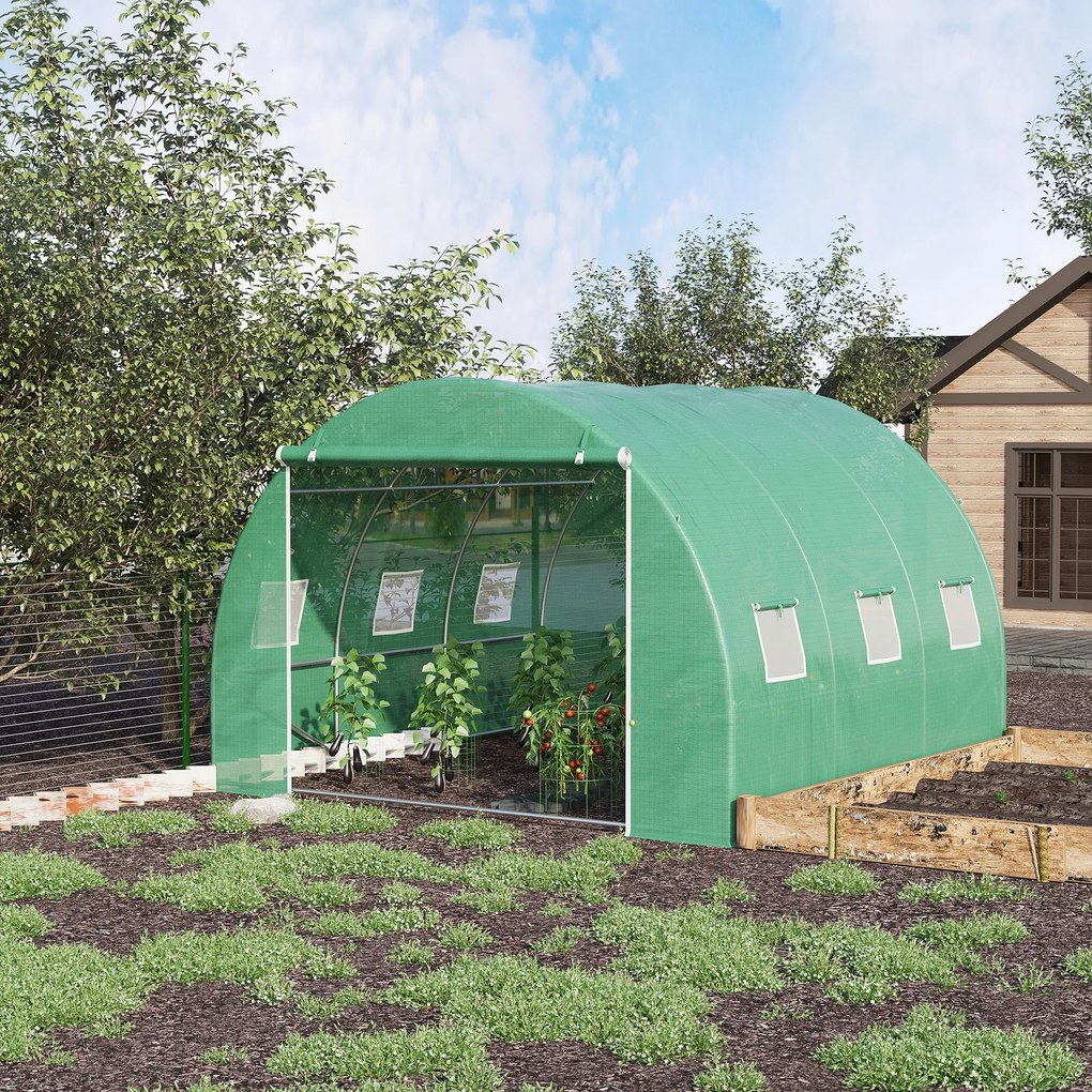 Estufa de jardim de 9 m², estufa tipo túnel de 3 x 3 x 2 m com porta enrolável e 6 janelas em malha de aço PE verde