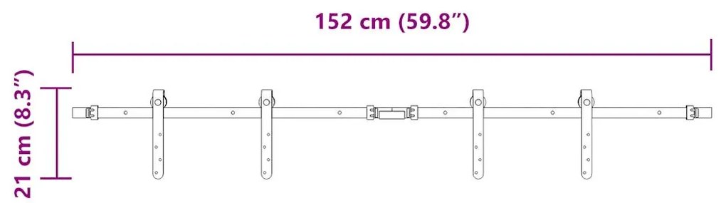 Kit p/ porta de armário deslizante 152 cm aço carbono