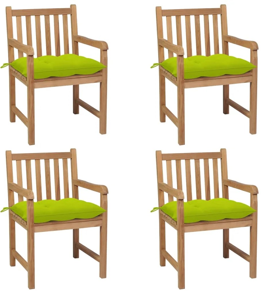 vidaXL Cadeiras jardim c/ almofadões verde brilhante 4 pcs teca maciça
