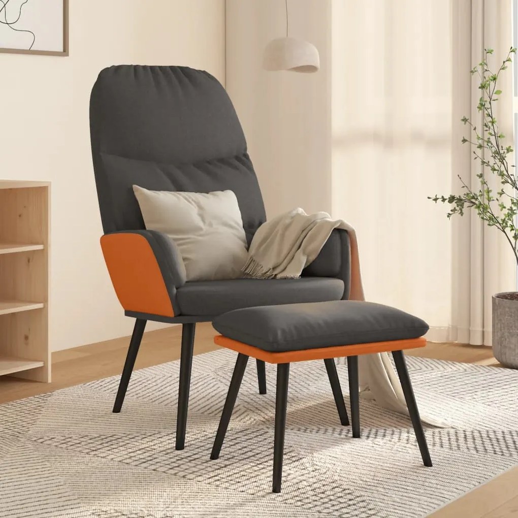 vidaXL Cadeira de descanso com banco tecido cinzento-escuro