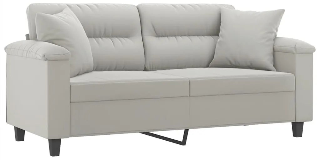 Sofá 2 lugares c/ almofadas 140 cm microfibra cinzento-claro