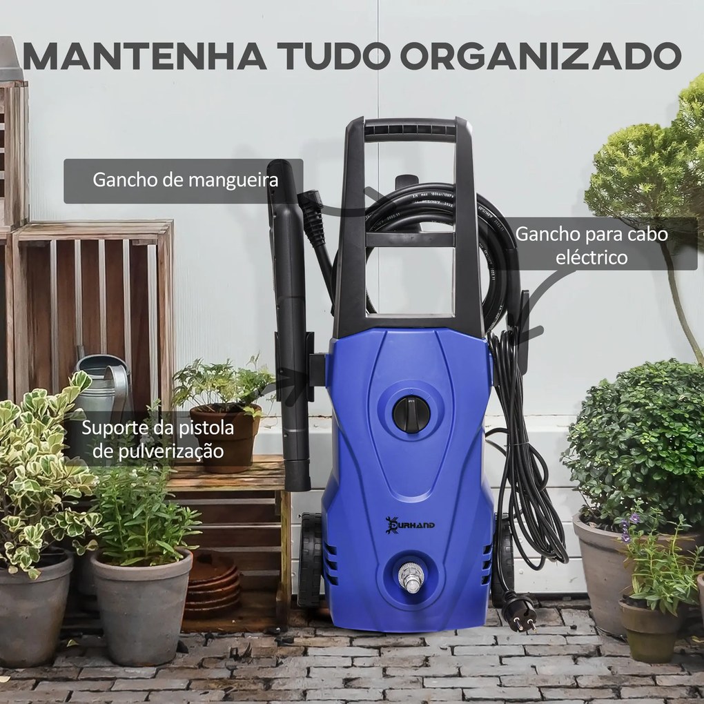 DURHAND Lavadora de Alta Pressão 1600W Caudal 432 L/h Bomba de Alumíni
