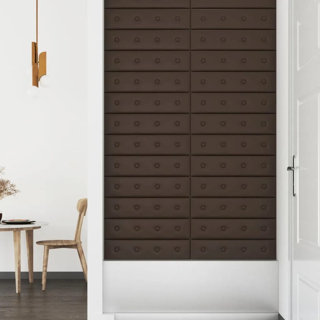 Painel parede 12pcs 60x15 cm couro artificial 1,08 m² castanho
