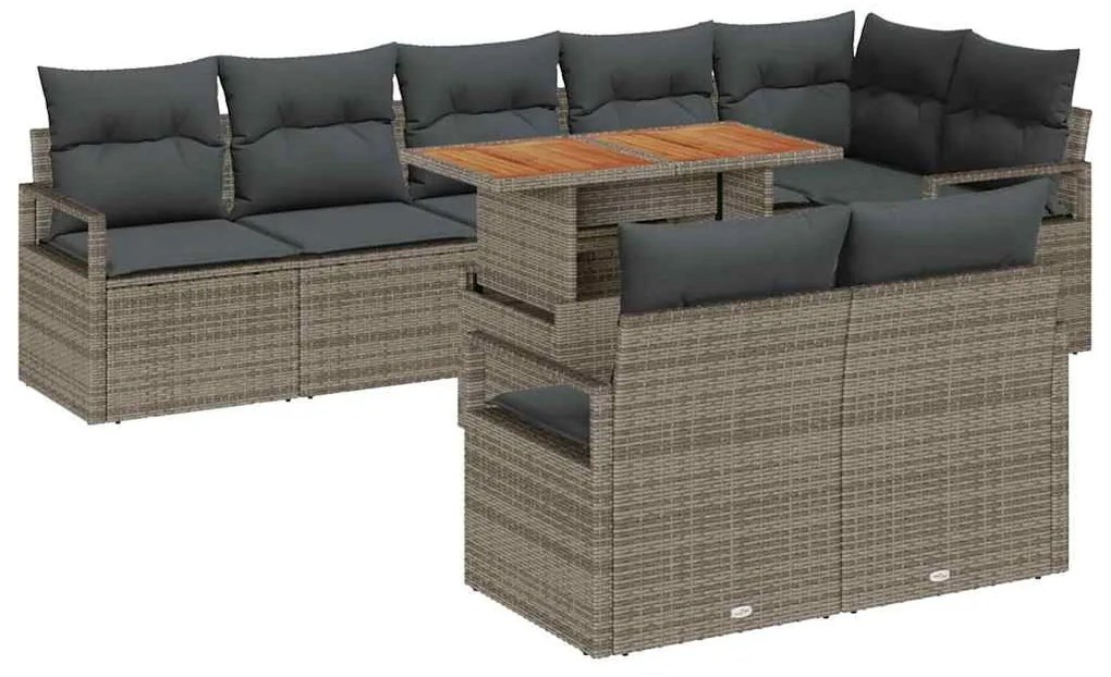 Conjunto de Sofá de Jardim com 9 Peças e Almofadas Cinzas em Rattan Si