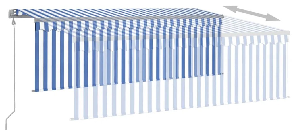 Toldo automático c/ estore/LED/sensor de vento 4x3m azul/branco