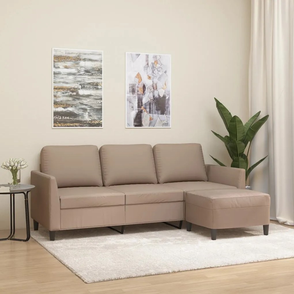 vidaXL Sofá 3 lugares c/ apoio pés 180 cm couro artificial cappuccino
