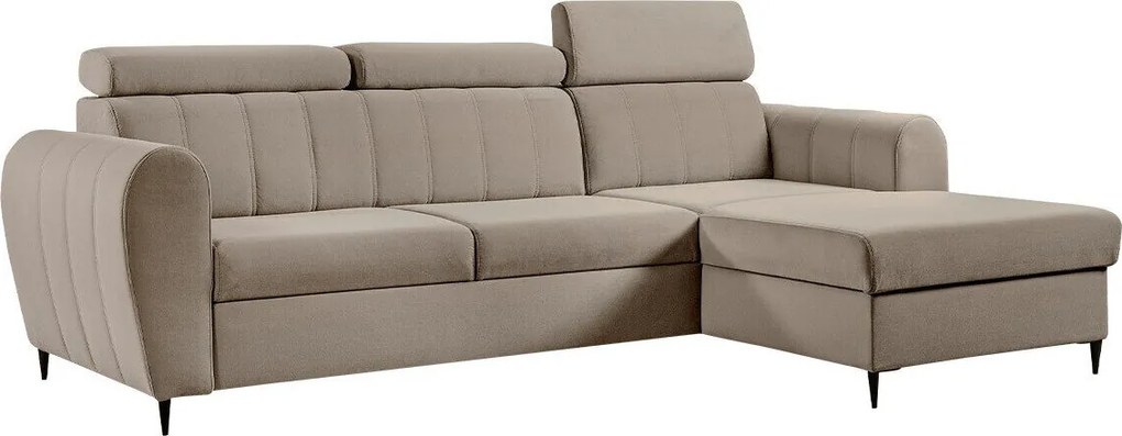 Sofá de canto Temple 126, Cama com arrumação, 262x175x90cm, 135 kg, Pernas: Metal