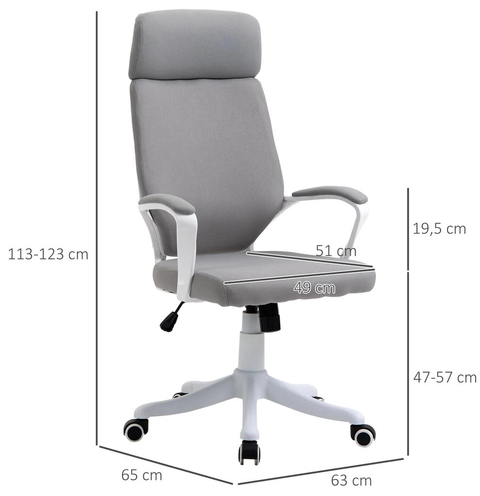 Cadeira de escritório ergonômica ajustável em altura giratória com apoio de braços Apoio de cabeça e encosto alto 63x65x113-123 cm Cinza