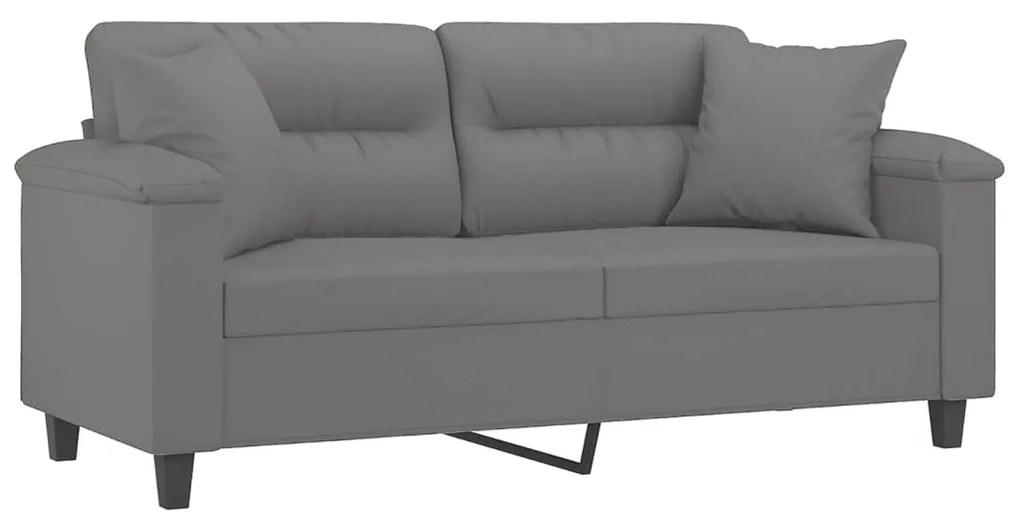 Sofá 2 lugares c/ almofadas 140 cm microfibra cinzento-escuro