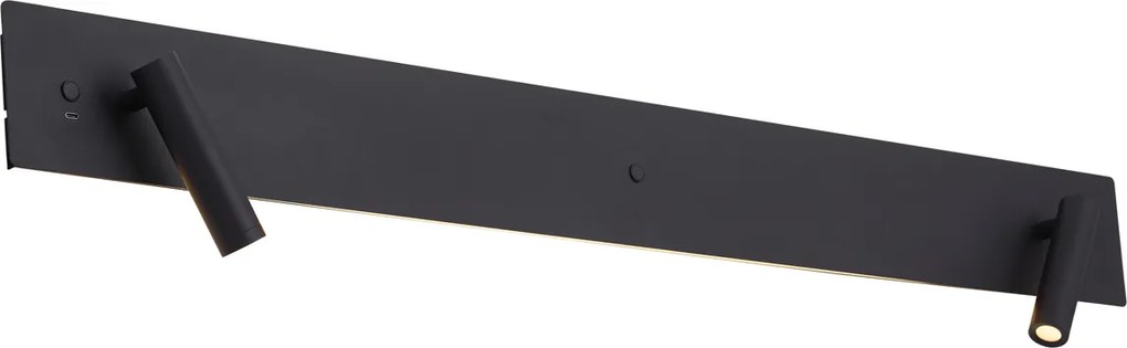 Candeeiro de Parede Moderno Preto de 2 Luzes Incl. LED com Retroiluminação e USB-C - Longly