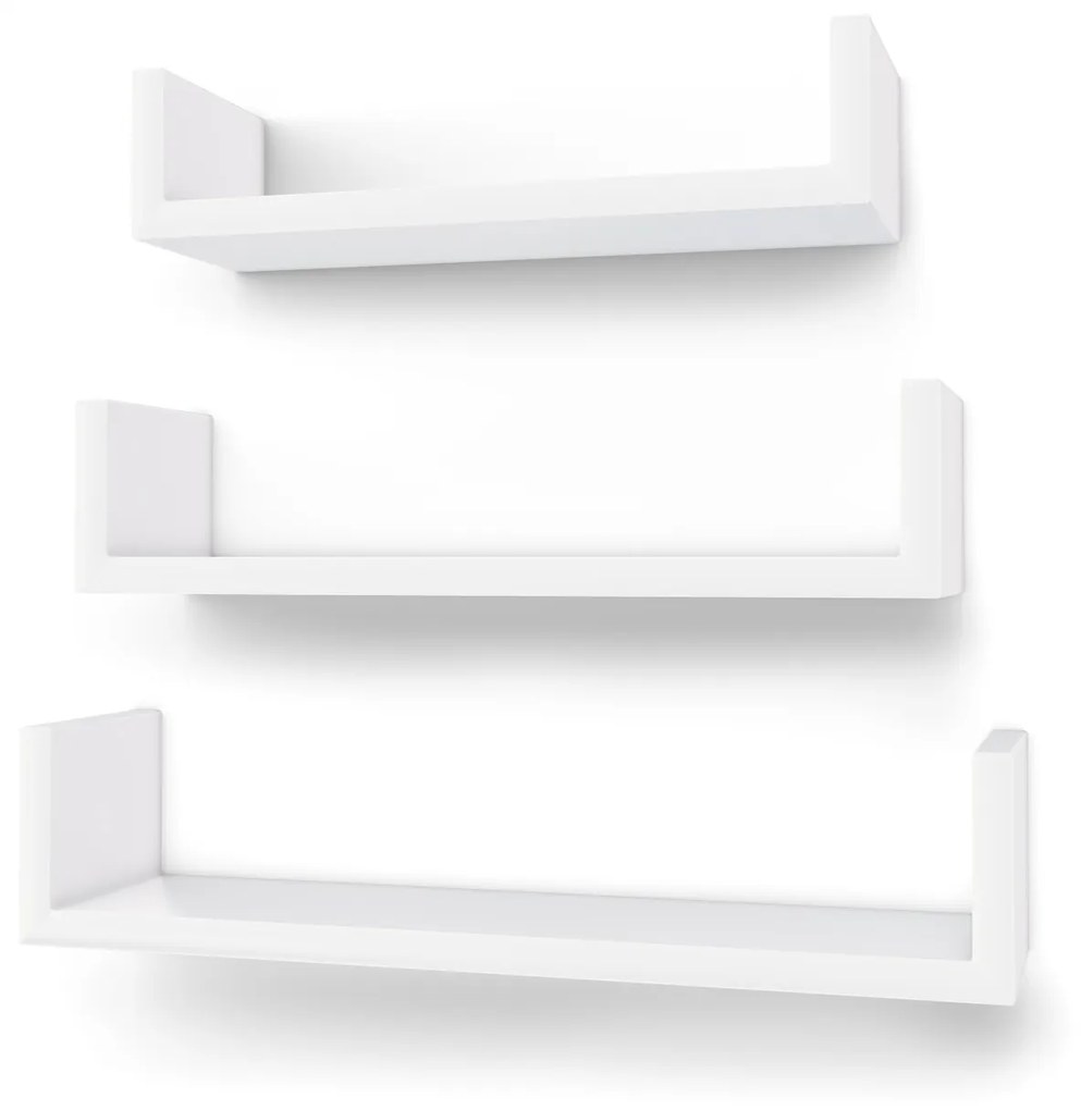Conjunto de 3 prateleiras de parede modernas SONGMICS, prateleiras flutuantes de MDF com acabamento de alto brilho e montagem invisível, branco LWS40WT