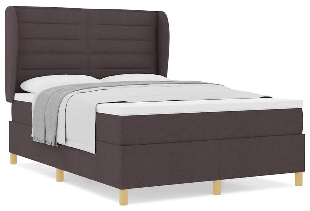 Estrutura de Cama com Colchão Marrom Escuro 140x190 cm Tecido