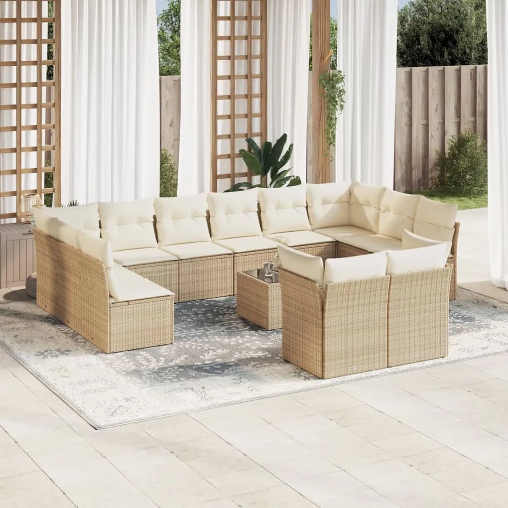13 pcs conjunto de sofás p/ jardim com almofadões vime PE bege