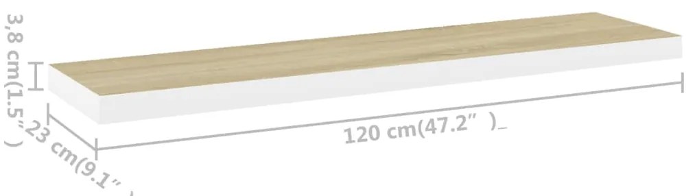 Prateleiras parede 2 pcs 120x23,5x3,8 cm MDF carvalho e branco