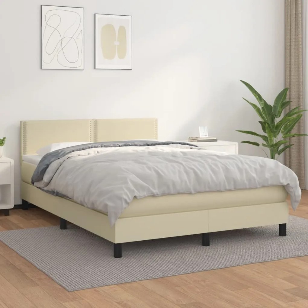 vidaXL Cama com molas/colchão 140x190 cm couro artificial cor creme