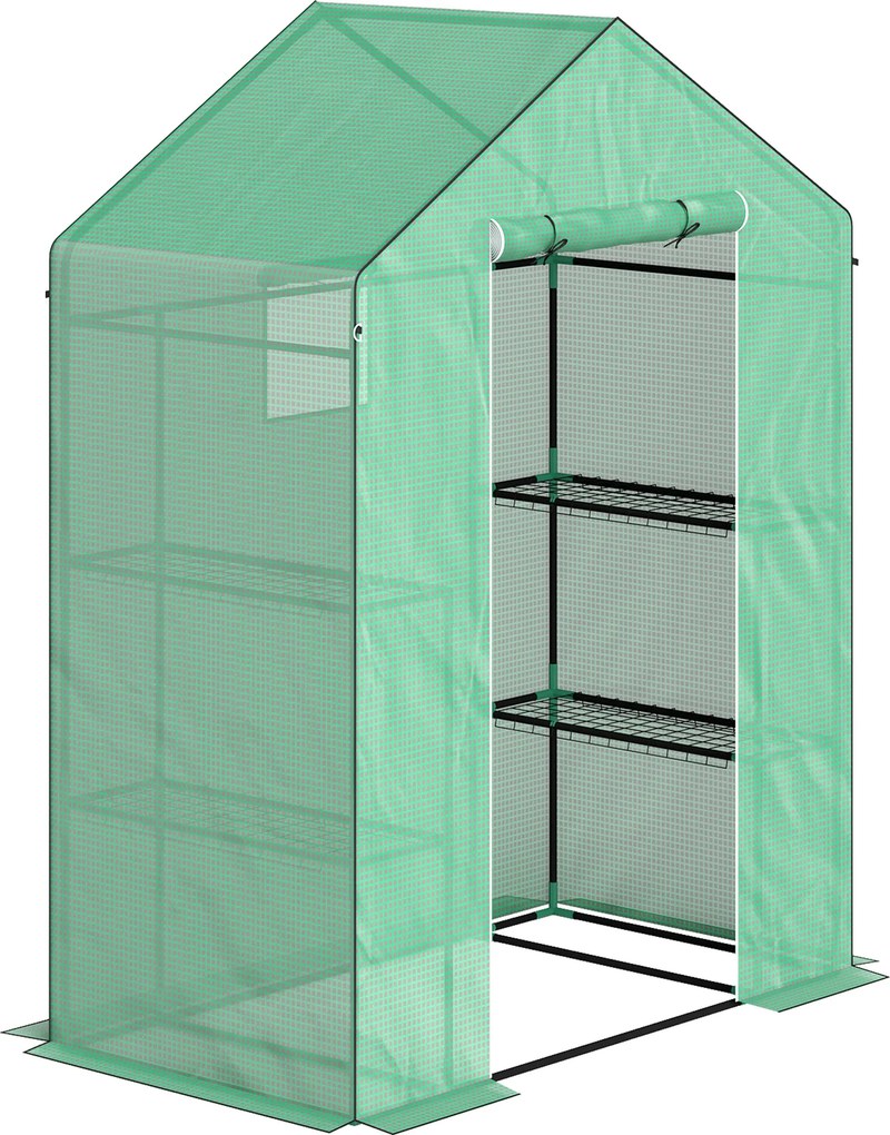 Outsunny Estufa com prateleiras, mini-estufa, resistente a UV, janelas de malha, porta com zíper, 143L x 74B x 190H cm, Verde | Aosom Portugal