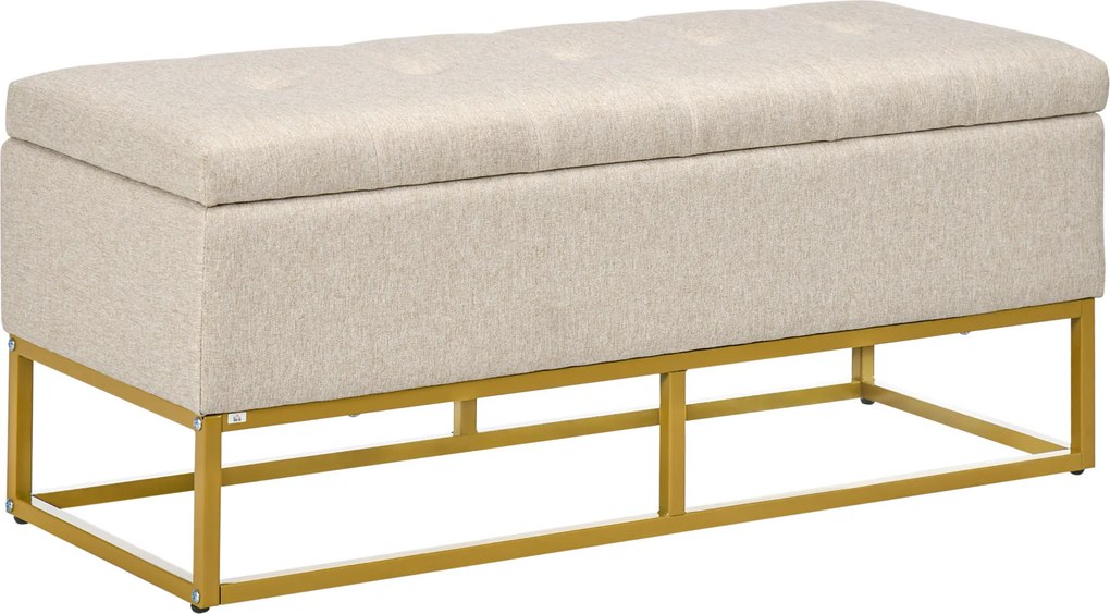 HOMCOM Banco de Armazenamento Retangular Estofado em Linho com Pés de Aço para Sala de Estar Dormitório 110x44x48 cm Bege | Aosom Portugal