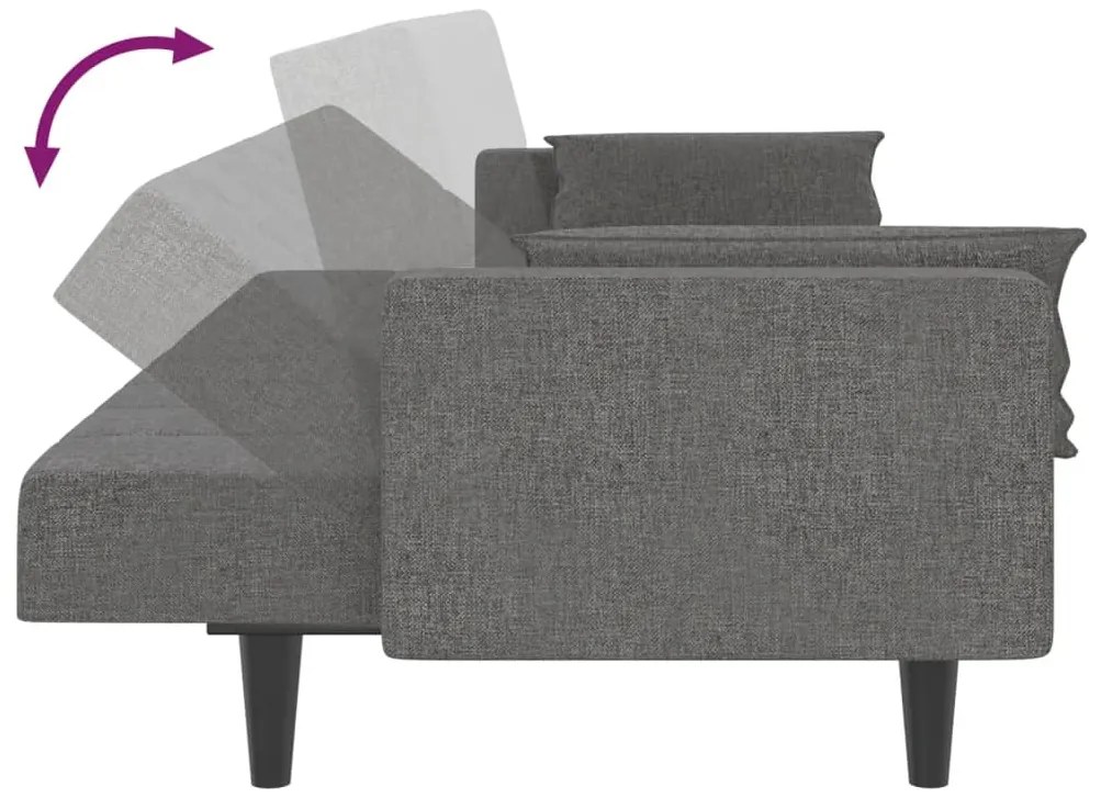 Sofá-cama 2 lugares com duas almofadas tecido cinzento-claro