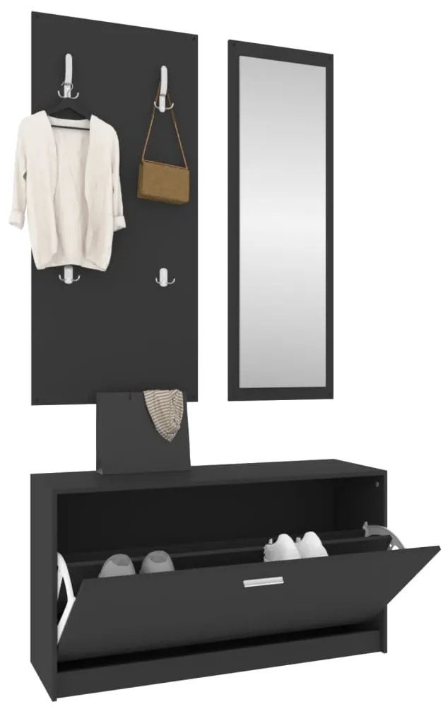 Conjunto de sapateira 3 em 1 derivados madeira preto