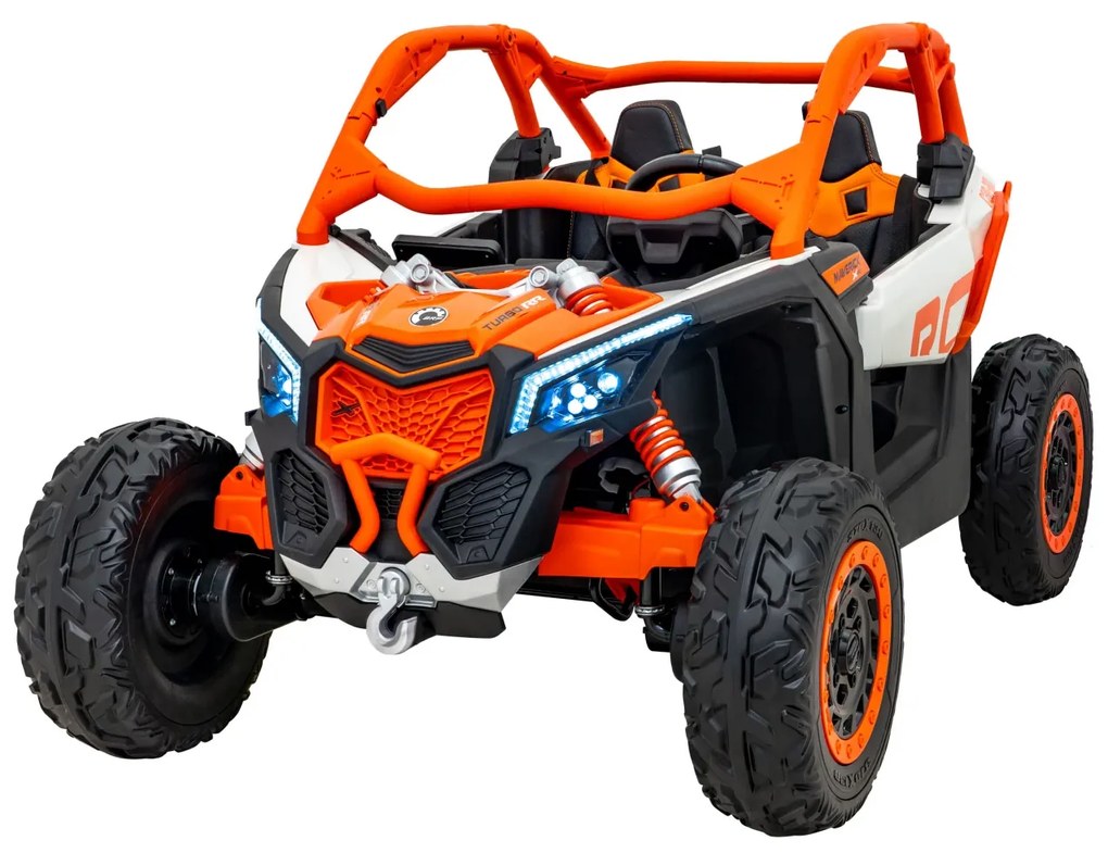 Carro elétrico para Crianças 24V 4x200W 2 Lugares, Buggy Can-Am Maverick Turbo RR Rodas de EVA, Assento de couro Laranja