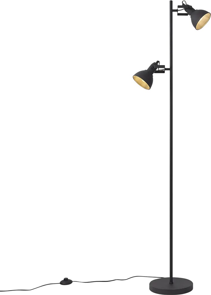 Candeeiro de pé industrial preto com madeira 2 luzes - Jakub