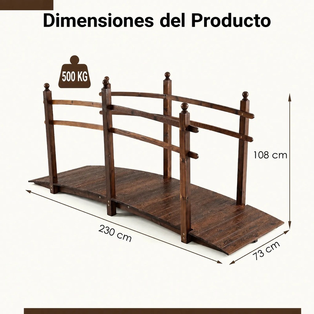 Ponte de Jardim para Ribeiros, 230 x 73 x 108 cm, Madeira Carbonizada, Castanho
